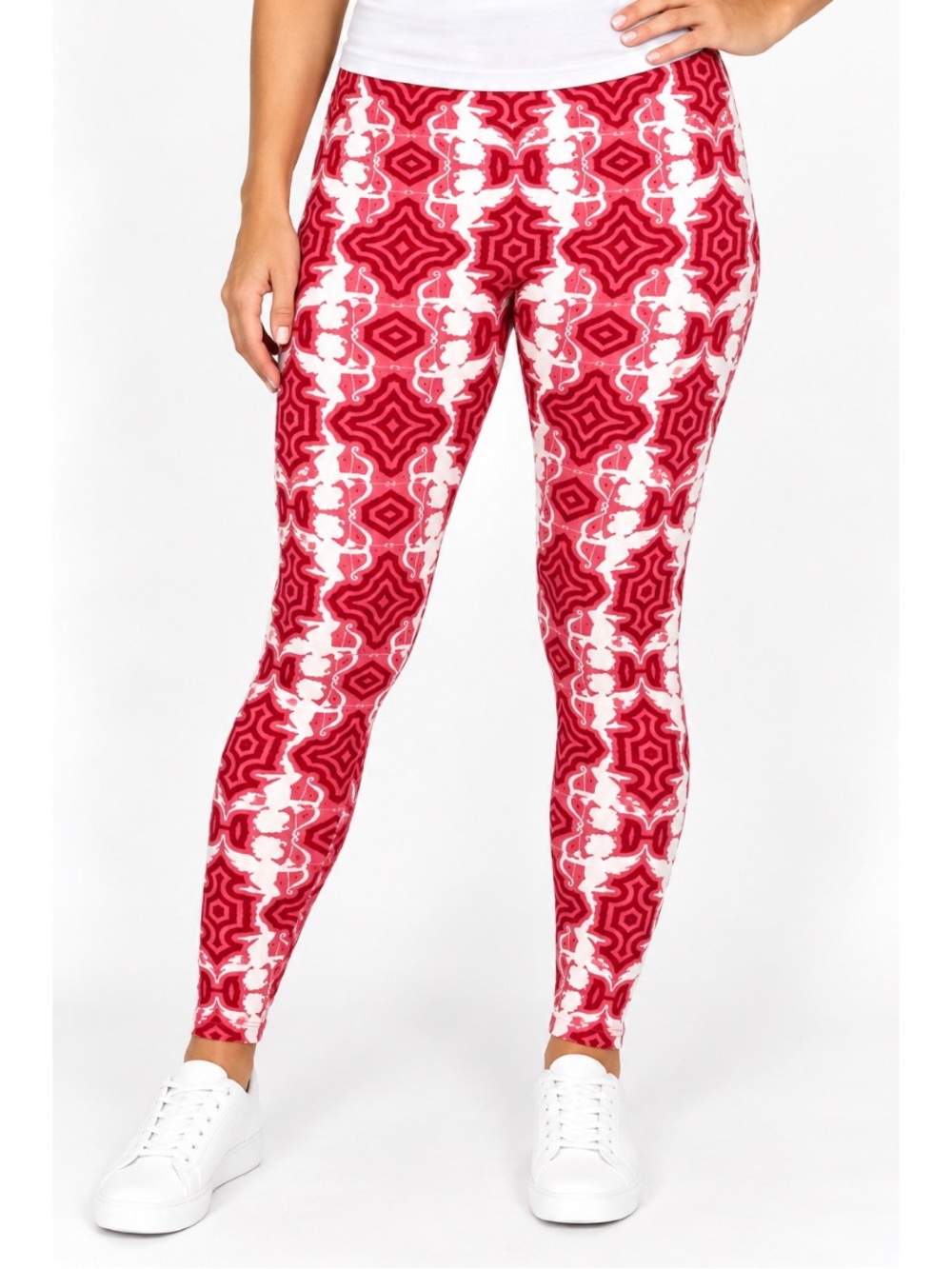 LuLaroe Red & White Geometric Print Leggings size TC (12-18)